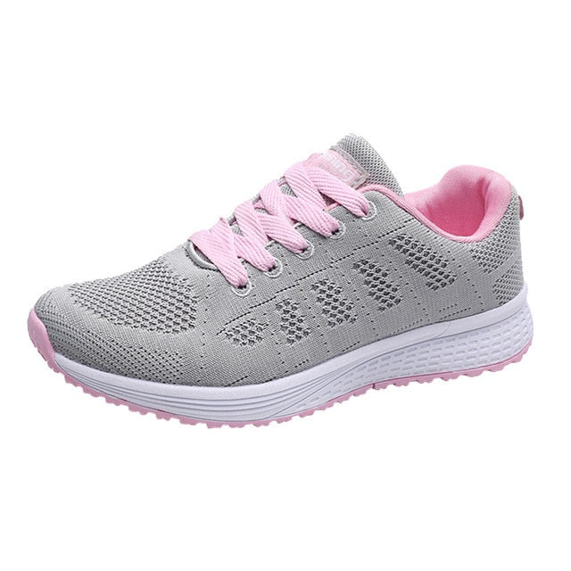 Sneakers Women Sport Shoes Lace-Up Beginner Rubber Fashion Mesh Round Cross Straps Flat Sneakers Running Shoes Casual Shoes