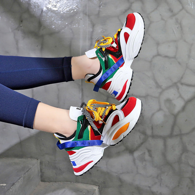 Stylish Women Running Shoes Increasing 6CM INS Ulzza Harajuku Sneakers Cushioning Height Platform Breathable Wave Sports Walking